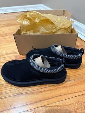 Koolaburra Black Suede Clog Mules with Patterned Trim